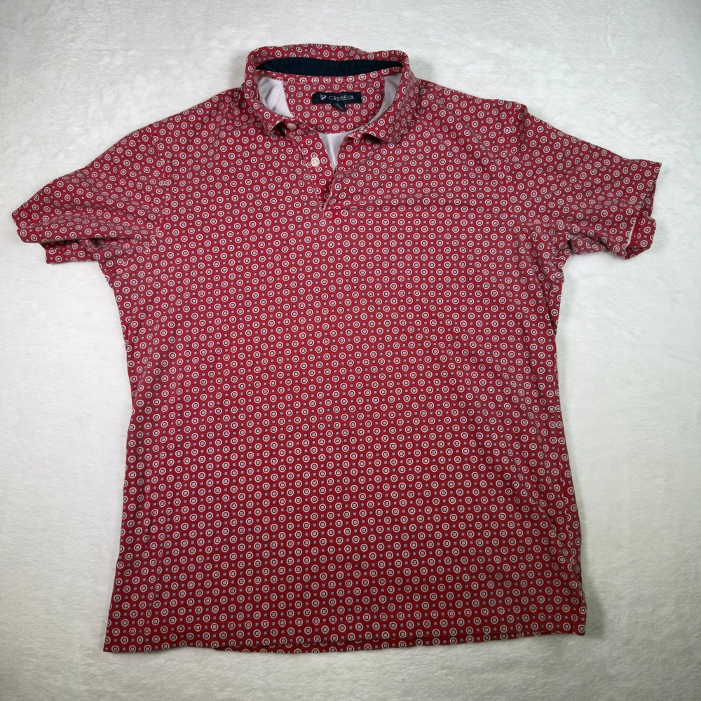 Cremiueux Men's L Red Geometric Print Short Sleeve Polo‎ Shirt